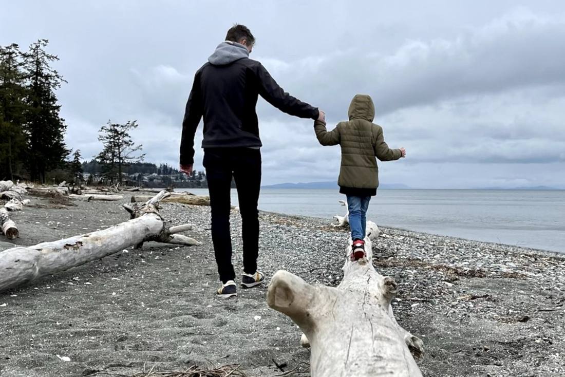 Aangespoelde boomstammen op het strand van Birch Bay in Washington, het noordwesten van Amerika