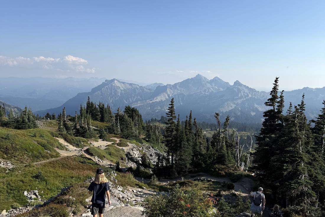 Een wandelpad boven de boomgrens in Mount Rainier National Park, Washington, het noordwesten van Amerika