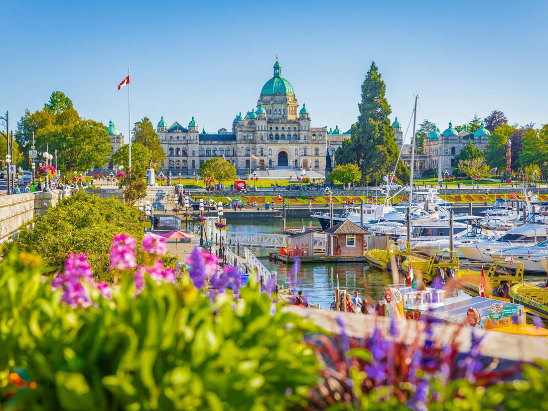 De Inner Harbour van Victoria met het parlementsgebouw, Vancouver Island, West-Canada