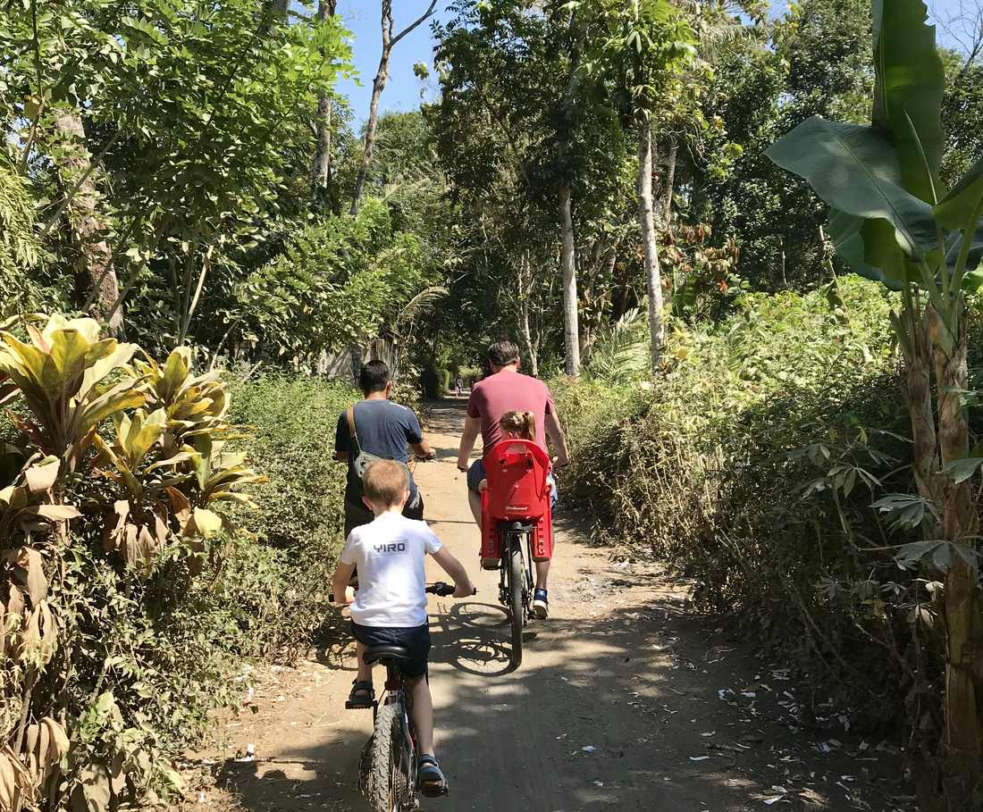 Met een lokale gids op de fiets door de dorpjes bij Ubud, Bali, Indonesië