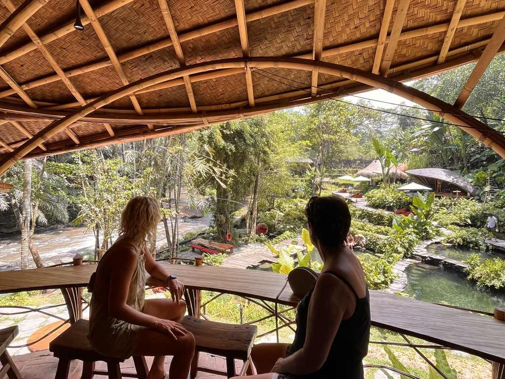 Uitkijken over de vallei vanaf een bamboeterras, Bali, Indonesië