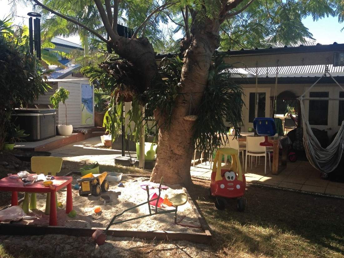 De achtertuin van ons fijne huisje in Brisbane
