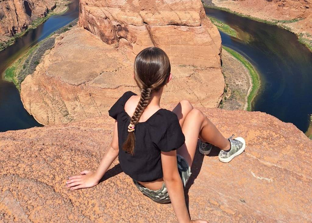 Uitkijken over de bocht in de rivier bij de Grand Canyon, Arizona, Amerika