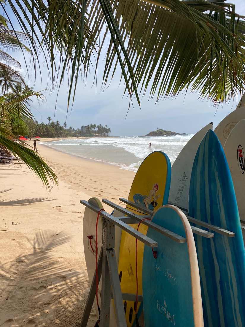 Surfplanken aan de zuidkust, Sri Lanka