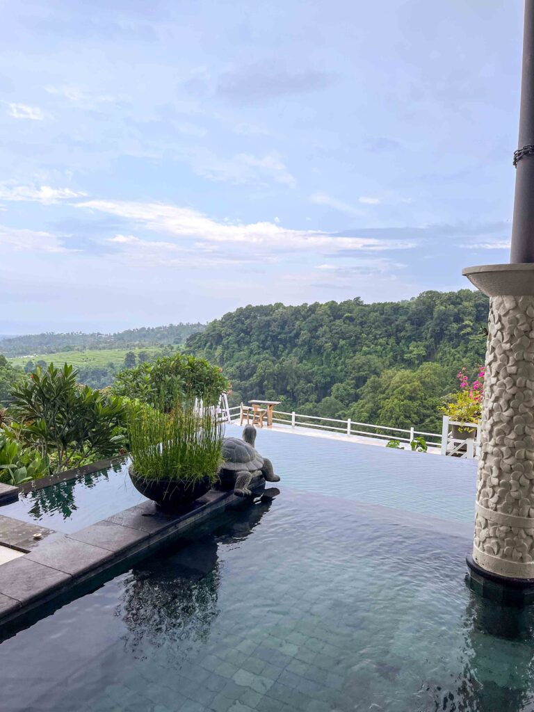 Een zwembad met uitzicht; leuk voor kinderen in Senaru op Lombok 